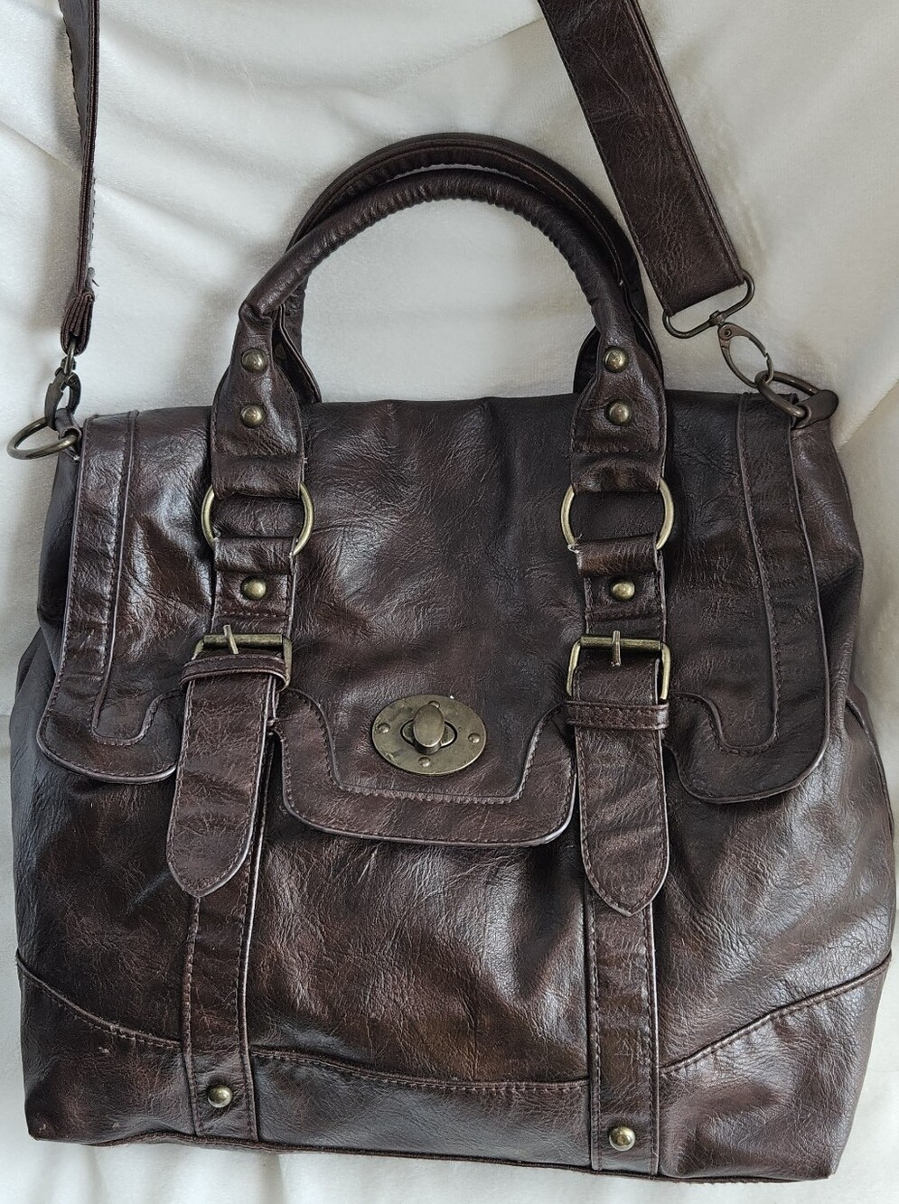 Unbranded Uni-sex Brown Faux Leather Messenger/Satchel/Carryall Bag